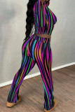 Powder Blue Casual Print Patchwork O Neck Long Sleeve Two Pieces