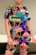 Gradient Color Casual Street Animal Print Gradient Color Letters Contrast O Neck Short Sleeve Two Pieces