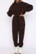 Coffee Casual Solid Color Pocket Patchwork Hooded Long Sleeve Two Pieces