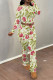 Light Green Casual Street Floral Print Tie Dye Contrast O Neck Long Sleeve Two Pieces