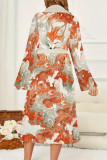 Powder White Daily Animal Print Floral Print Lace Up Contrast Sleepwear