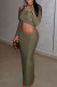 Olive Green Casual Solid Color Patchwork Oblique Collar Long Sleeve Two Pieces