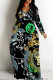 Black Green Casual Animal Print Letters Pocket Contrast V Neck Printed Dresses