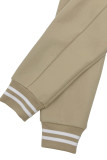 Khaki Casual Buckle Patchwork Contrast Baseball Collar Outerwear