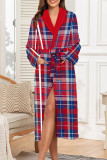 Red Sexy Plaid Lace Up Contrast Sleepwear