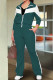 Ink Green Casual Pocket Patchwork Zipper Contrast Zipper Collar Long Sleeve Two Pieces