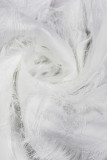 White Casual Solid Color Fringed Trim Patchwork See-Through Strap Design O Neck Tops