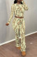 Light Yellow Casual Street Tie Dye Letters Chain print Contrast O Neck Long Sleeve Two Pieces
