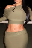 Black Casual Solid Color Patchwork Oblique Collar Long Sleeve Two Pieces
