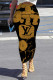 Black Yellow Casual Street Letter Print Contrast Skinny High Waist Full Print Bottoms