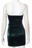 Dark Green Sexy Solid Color Patchwork Backless Strapless Two Pieces