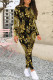 Black Brown Casual Street Geometric Print Contrast O Neck Long Sleeve Two Pieces