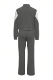 Blue Casual Pocket Patchwork Zipper Contrast Zipper Collar Long Sleeve Two Pieces