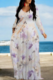 Black Green Elegant Floral Print Tie Dye Pocket Contrast V Neck Printed Dresses