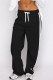 Black Casual Draw String Patchwork Contrast Loose Mid Waist Conventional Patchwork Bottoms