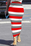 Red Casual Stripe Patchwork Regular Mid Waist Full Print Bottoms