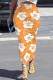 Orange Casual Flowers Patchwork Regular Mid Waist Full Print Bottoms