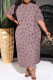 Pink Purple Casual Geometric Print Stripe Gradient O Neck Printed Plus Size Dresses