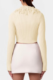 Burgundy Casual Solid Color Fringed Trim Patchwork V Neck Tops