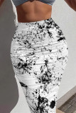 Blue Casual Street Stripe Letters Faux Denim Print Contrast Skinny High Waist Full Print Bottoms