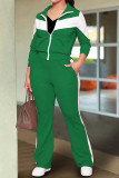 Blue Casual Pocket Patchwork Zipper Contrast Zipper Collar Long Sleeve Two Pieces