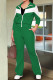 Green Casual Pocket Patchwork Zipper Contrast Zipper Collar Long Sleeve Two Pieces