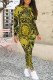 Gold Casual Street Geometric Print Contrast O Neck Long Sleeve Two Pieces