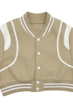 Khaki Casual Buckle Patchwork Contrast Baseball Collar Outerwear