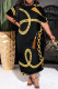 Black Gold Casual Chain print Pocket Contrast O Neck Printed Plus Size Dresses