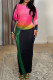 Pink Casual Print Patchwork Contrast O Neck Long Dresses