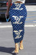 Blue Casual Street Letter Print Contrast Skinny High Waist Full Print Bottoms