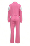 Blue Casual Pocket Patchwork Zipper Contrast Zipper Collar Long Sleeve Two Pieces