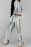 Powder Blue Casual Print Patchwork O Neck Long Sleeve Two Pieces