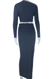 Black Casual Solid Color Patchwork Oblique Collar Long Sleeve Two Pieces