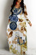 White Brown Casual Animal Print Letters Pocket Contrast V Neck Printed Dresses