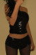 Black Sexy Solid Color Sequins Patchwork Backless Strapless Two Pieces