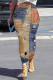 Multicolor Casual Street Faux Denim Print Contrast Skinny High Waist Full Print Bottoms