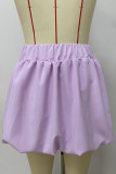Light Blue Casual Solid Color Patchwork Loose Mid Waist Speaker Patchwork Bottoms