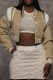 Khaki Casual Buckle Patchwork Contrast Baseball Collar Outerwear