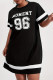 Black Casual Letters Patchwork Contrast O Neck Straight Dresses