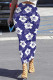 Purple And White Casual Flowers Patchwork Regular Mid Waist Full Print Bottoms