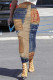 Blue Coffee Casual Street Faux Denim Print Contrast Skinny High Waist Full Print Bottoms
