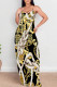 Black Gold Sexy Graffiti Print Letters Contrast V Neck Printed Dresses