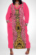 Rose Red Casual Snakeskin Print Leopard Pocket Contrast V Neck Printed Plus Size Dresses