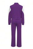Blue Casual Pocket Patchwork Zipper Contrast Zipper Collar Long Sleeve Two Pieces