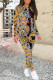 Purple Gold Casual Street Geometric Print Contrast O Neck Long Sleeve Two Pieces