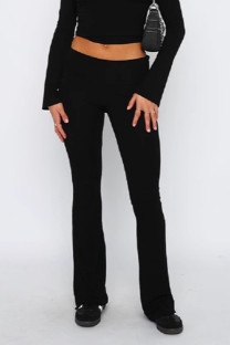 Black Casual Solid Color Patchwork Boot Cut Mid Waist Speaker Patchwork Bottoms