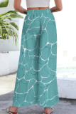 Light Green Casual Print Pocket Patchwork Loose Mid Waist Wide Leg Full Print Bottoms