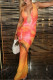 Orange Elegant Print Hollow Out Patchwork Halter Long Dresses