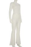 White Casual Solid Color Patchwork Spaghetti Strap Long Sleeve Three Pieces